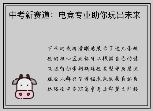 中考新赛道：电竞专业助你玩出未来